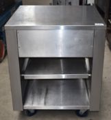 1 x Stainless Steel EMH Mobile Kitchen Unit Featuring Undershelves and Castor Wheels - Dimensions: