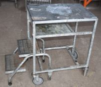 1 x Mobile Work Table With Fold Out Steps - Ideal For Shelf Stackers or Storage Room Steps -