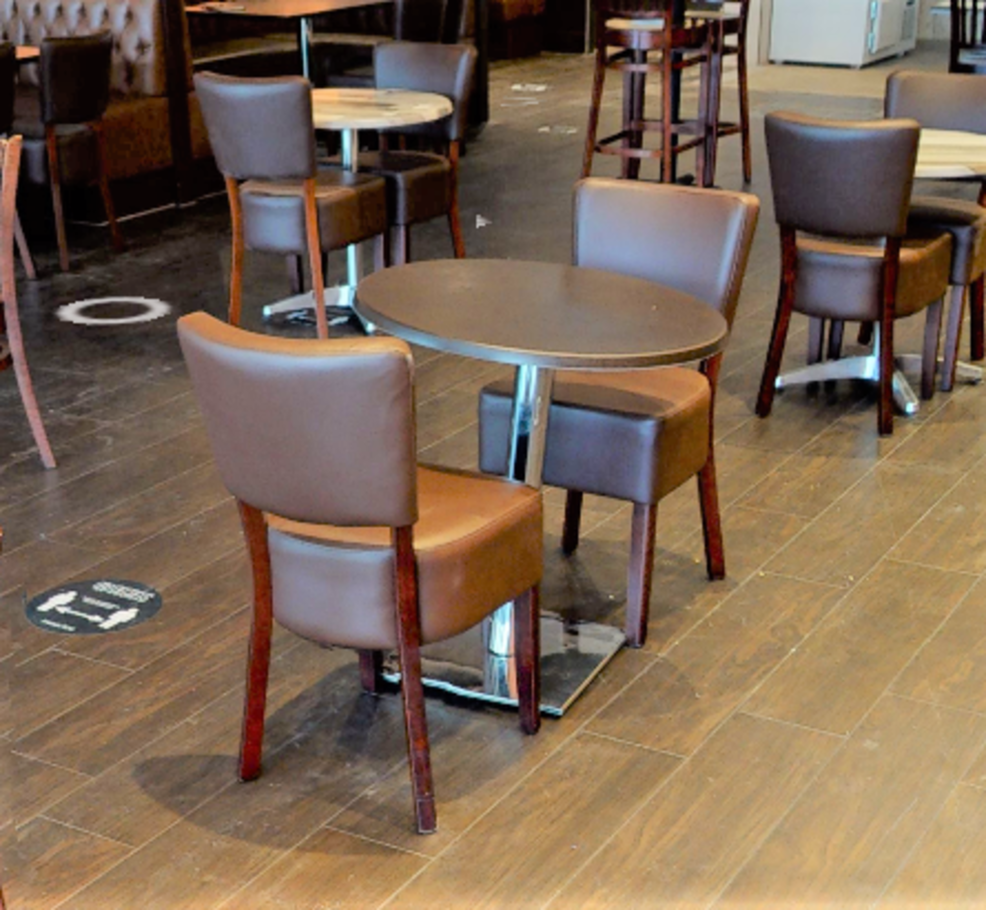 8 x Restaurant Chairs With Brown Leather Seat Pads and Padded Backrests - CL701 - Location: Ashton - Image 4 of 9