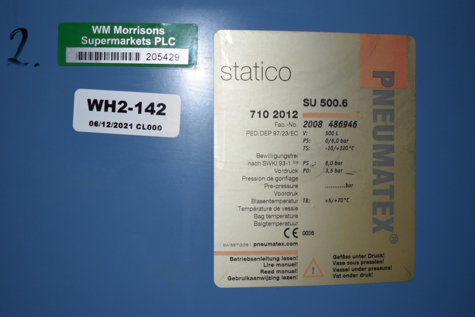 1 x Pneumatex Statico 500L 6 Bar Pressure Expansion Vessel - Product Code: SU 500.6 - RRP £1,678 - - Image 2 of 7
