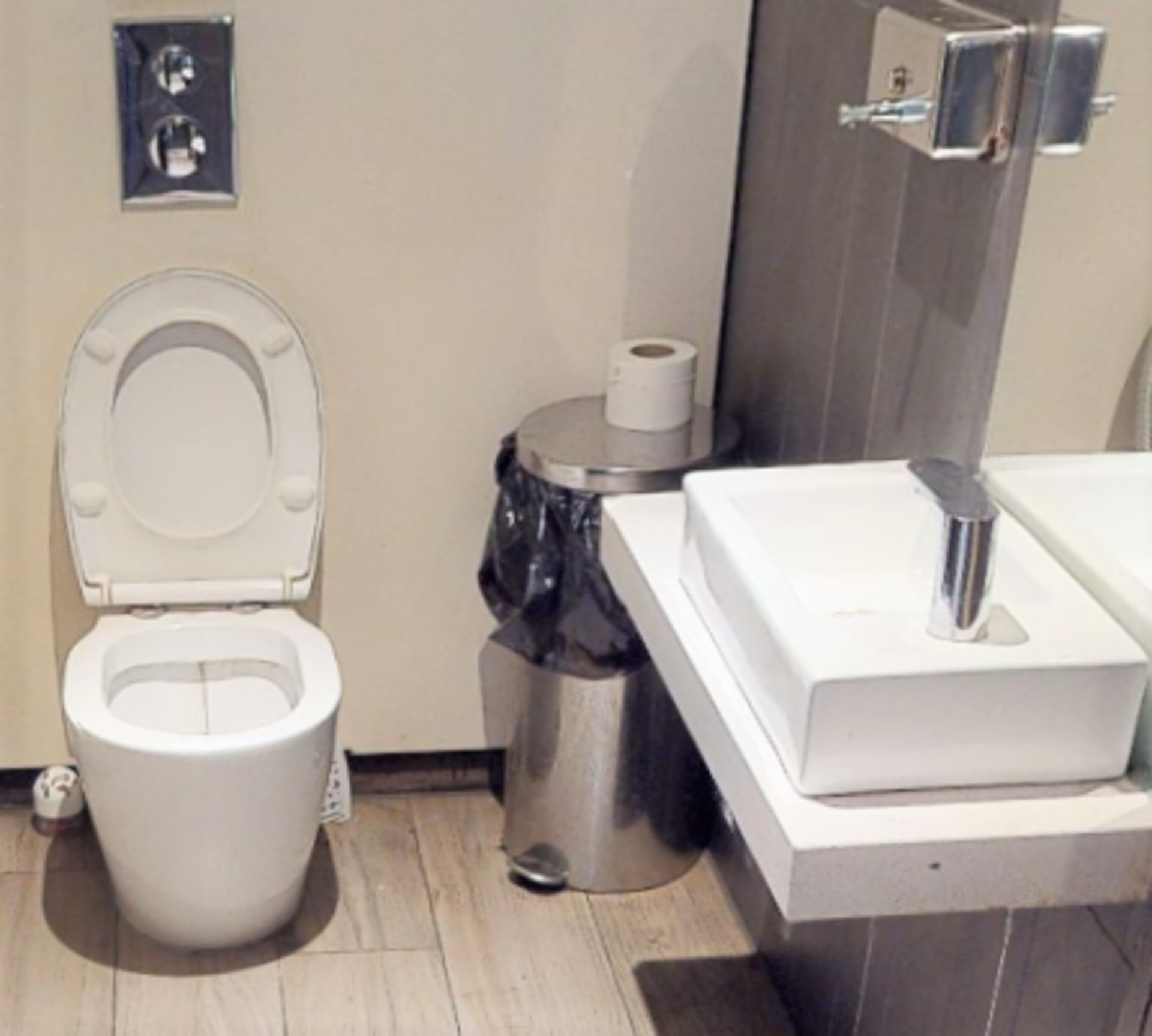 1 x Toilet Suite - Includes Back to Wall Toilet, Floating Hand Wash Basin With Mixer Tap, Pedal Bin, - Image 2 of 2