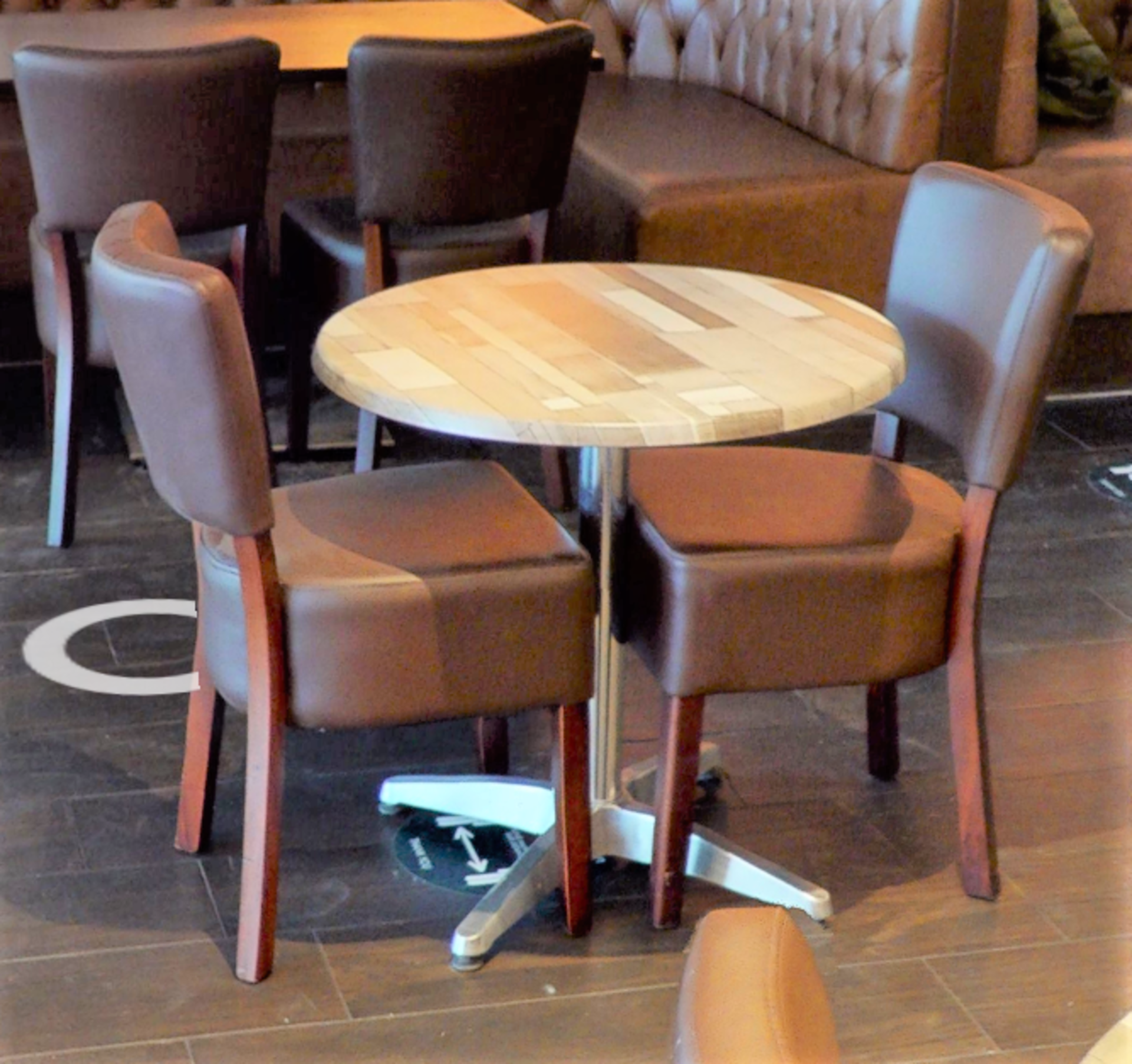 6 x Restaurant Chairs With Brown Leather Seat Pads and Padded Backrests - CL701 - Location: Ashton - Image 5 of 9