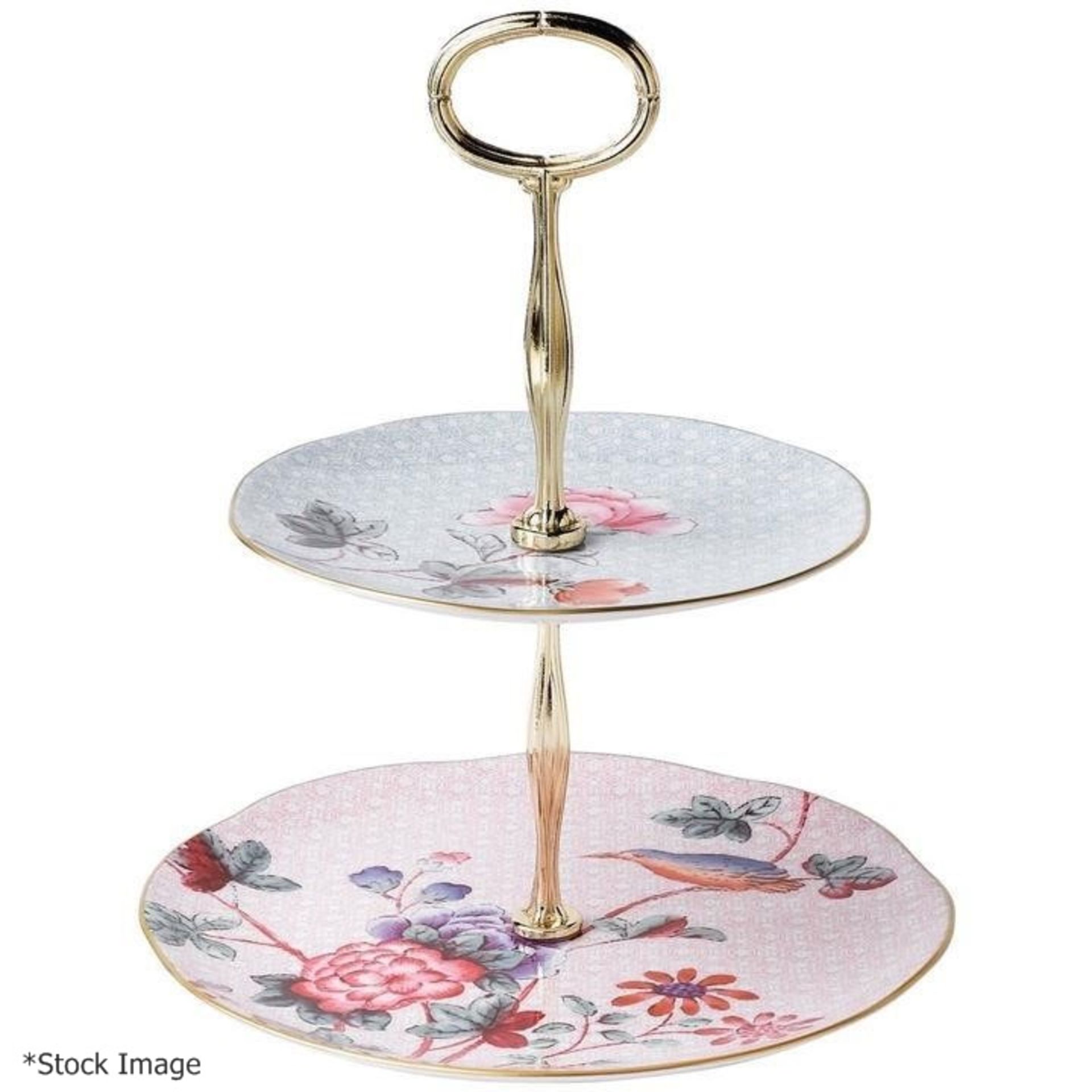 1 x WEDGWOOD 'Harlequin Cuckoo' Two-Tier Bone China Cake Stand - Original Price £95.00 - Unused - Image 2 of 12