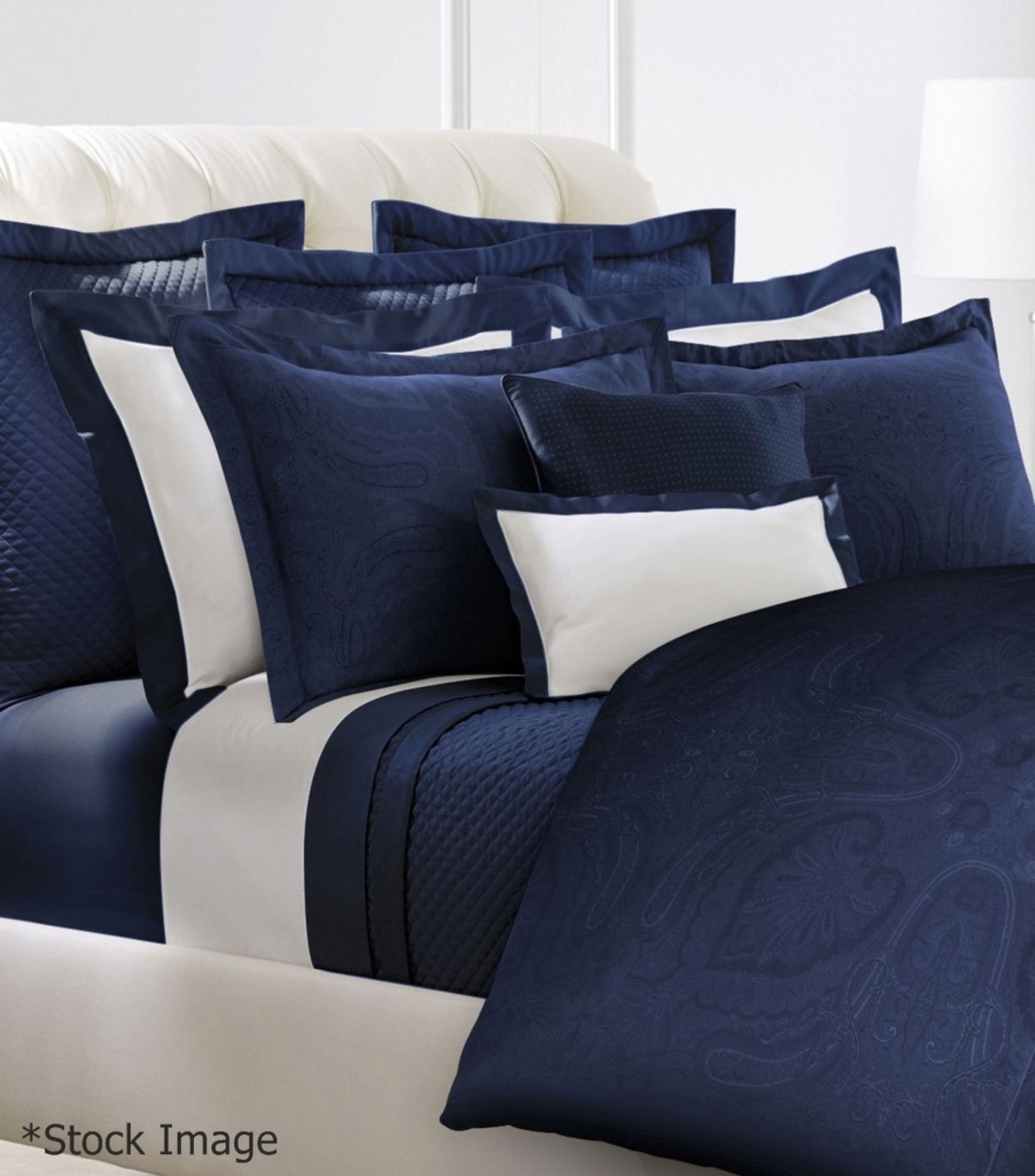 1 x RALPH LAUREN HOME 'Doncaster' Patterned King Size Duvet Cover In Navy Blue - Dimensions: 240cm x