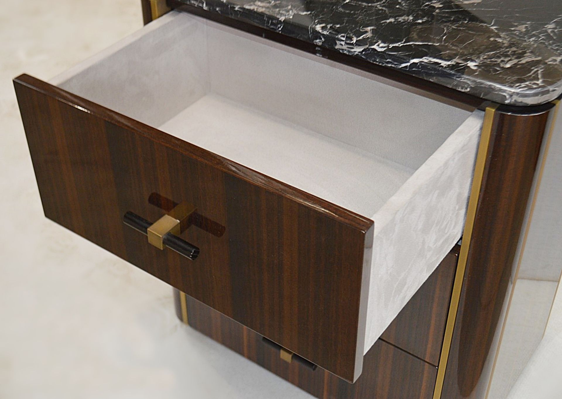 1 x FRATO 'BERNA' Luxury Designer Stone-topped Bedside Table With 3 Soft-close Lined Drawers - - Image 6 of 9