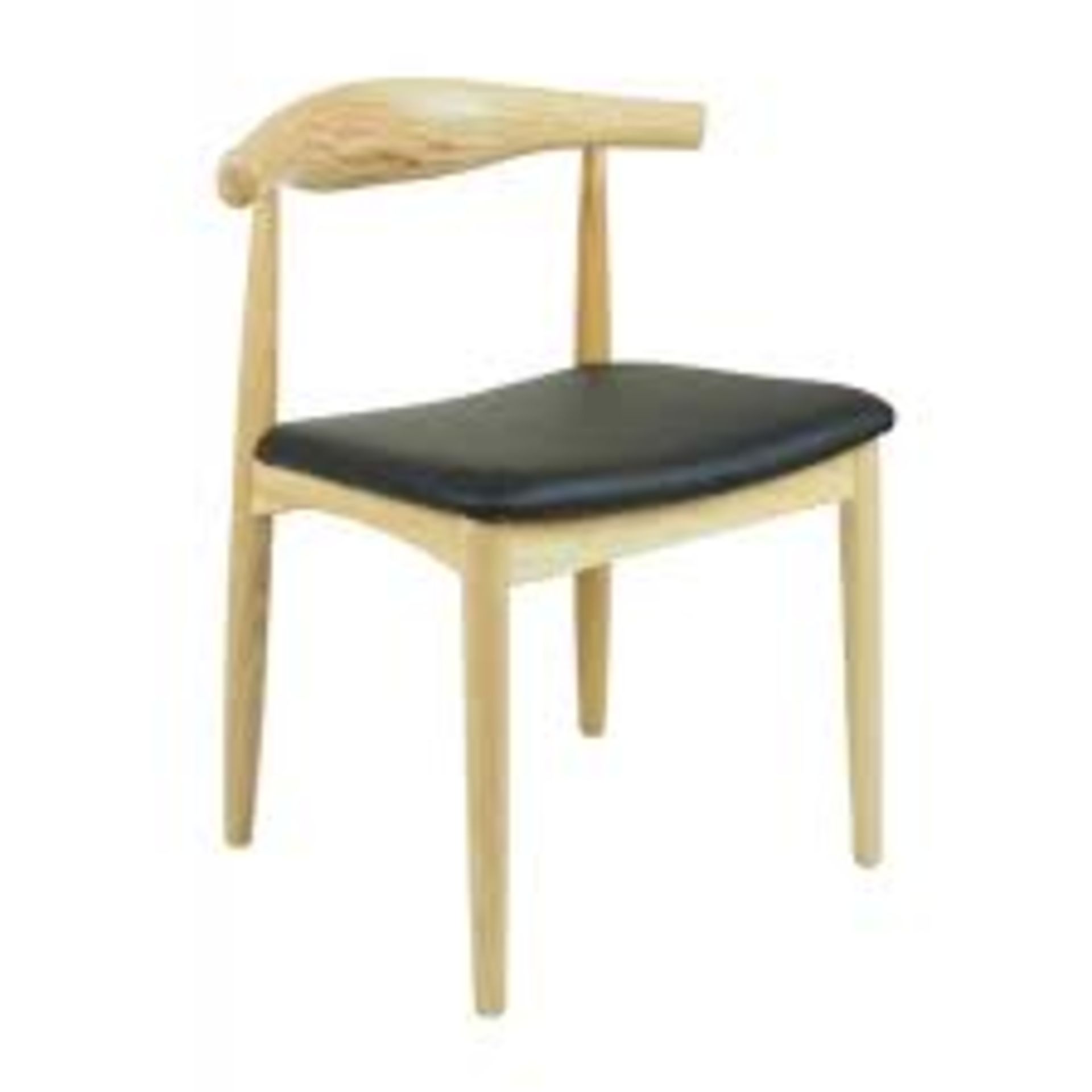 4 x Hans Wegner Inspired Elbow Chair - Solid Wood With Light Stain Ash Finish And Black Seat Pad - - Image 2 of 7