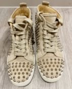 1 x Pair Of Genuine Christain Louboutin Sneakers In Crème And Silver - Size: 36 - Preowned in Good C