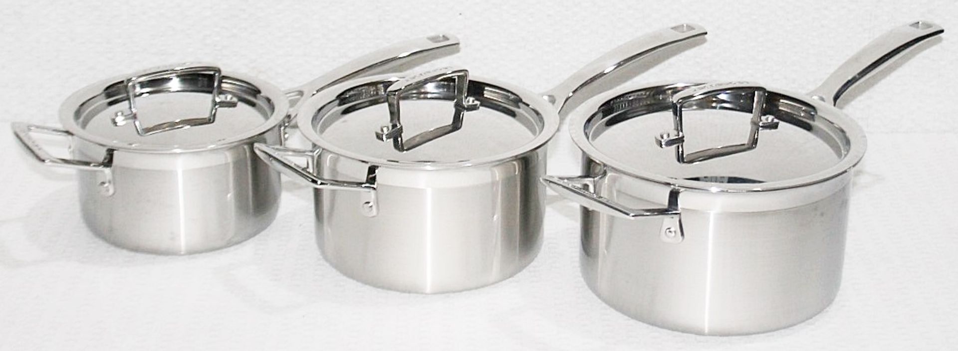 Set Of 3 x LE CREUSET Le Creuset 3-Ply Stainless Steel 3 Piece Saucepan Set - Original RRP £385.00 -