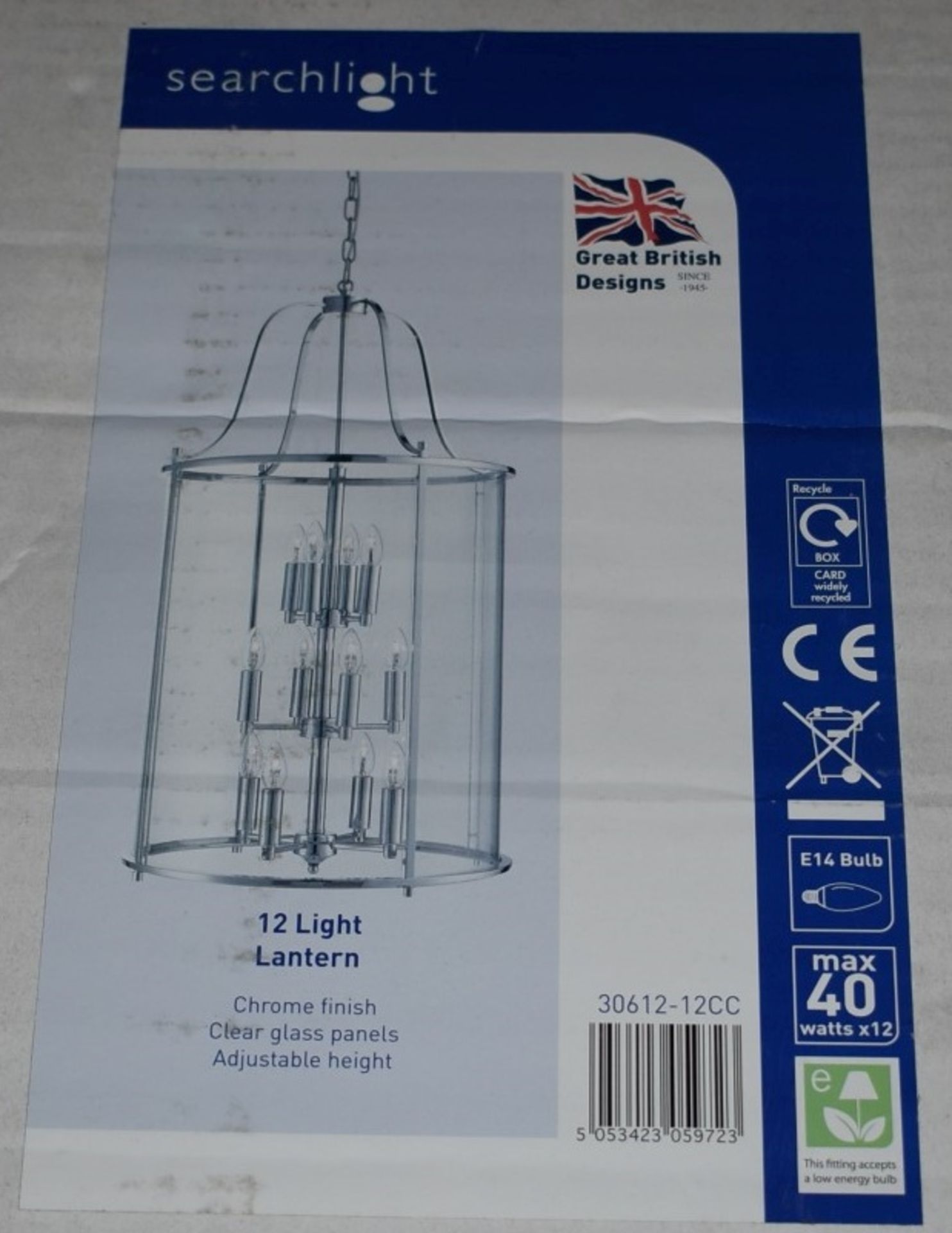 1 x Searchlight 12 Light Lantern With Chrome Finish and Clear Glass Panels - Type 30612-12CC - Ref