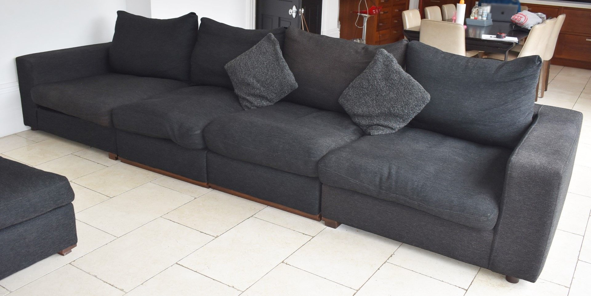 1 x Large Corner Sofa Upholstered in Dark Grey Grey Fabric - Inc Footstool - NO VAT ON THE HAMMER!