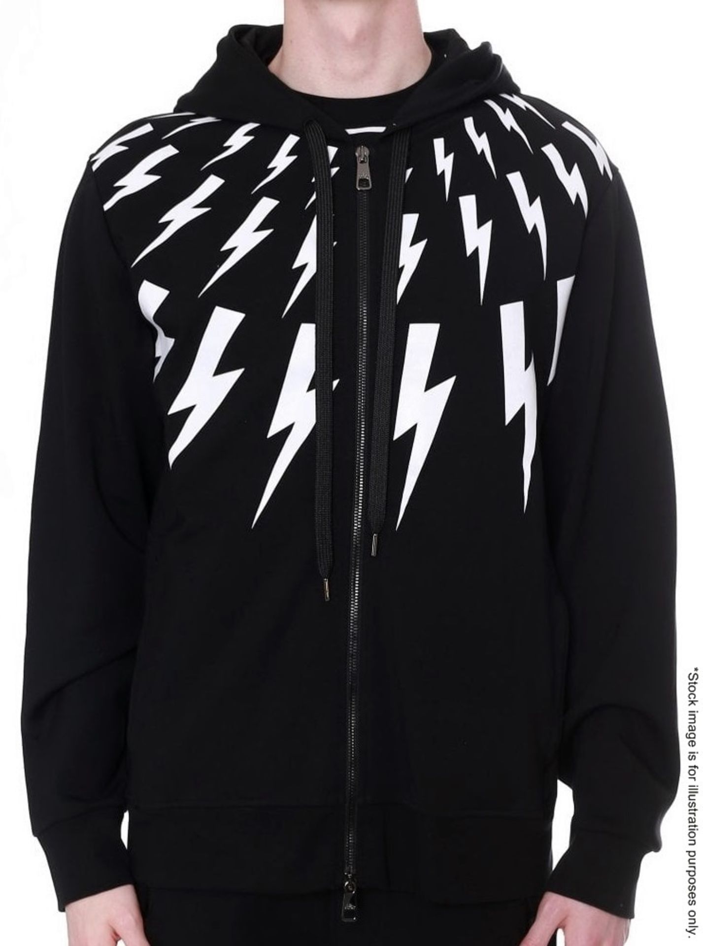 1 x Men's Genuine Neil Barrett LIGHTNING BOLT Hoodie In Black - Size: Slim Fit Medium - RRP £595.00