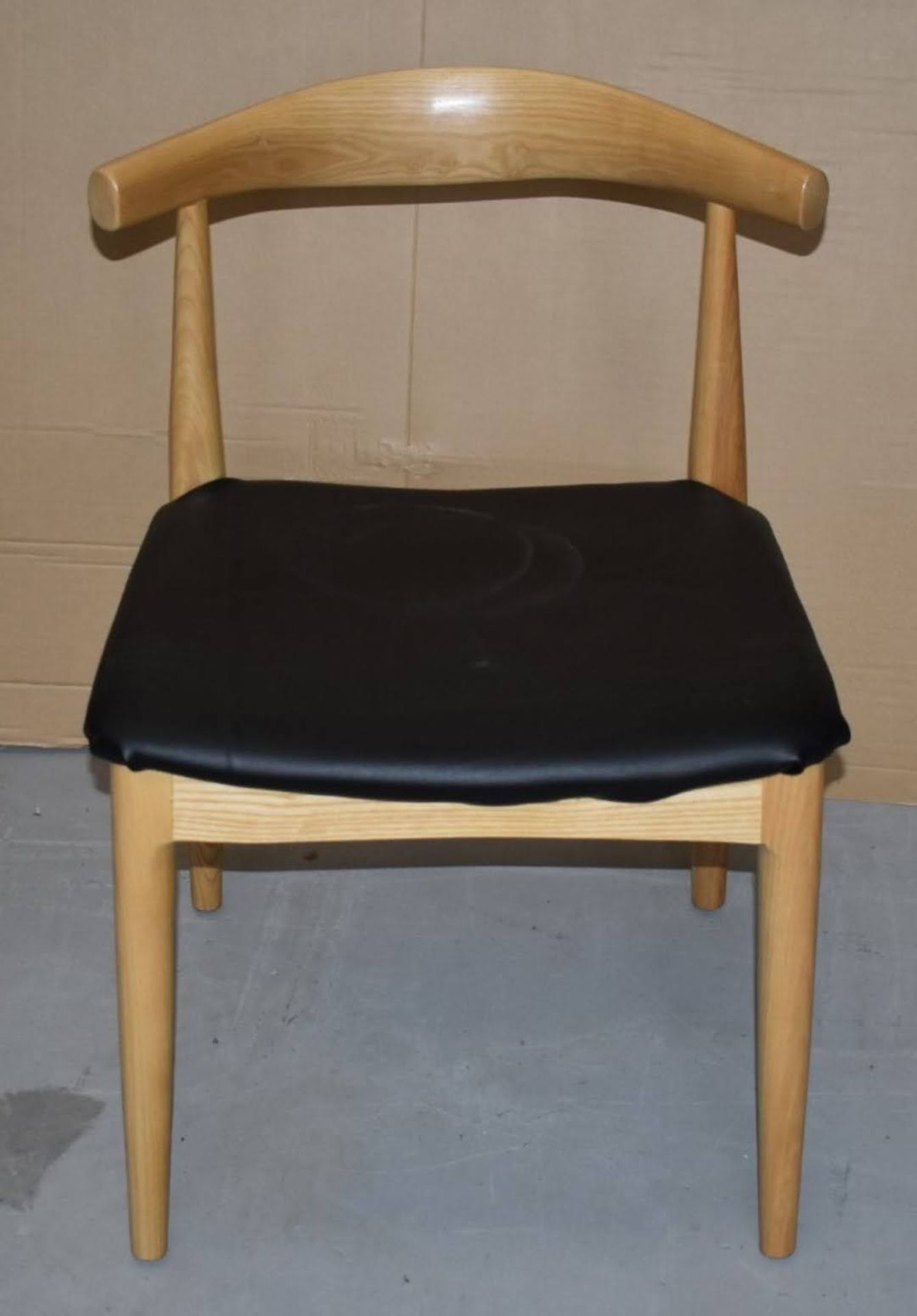 1 x Hans Wegner Inspired Elbow Chair - Solid Wood Chair With Light Stain Finish and Black Seat Pad - - Image 6 of 9