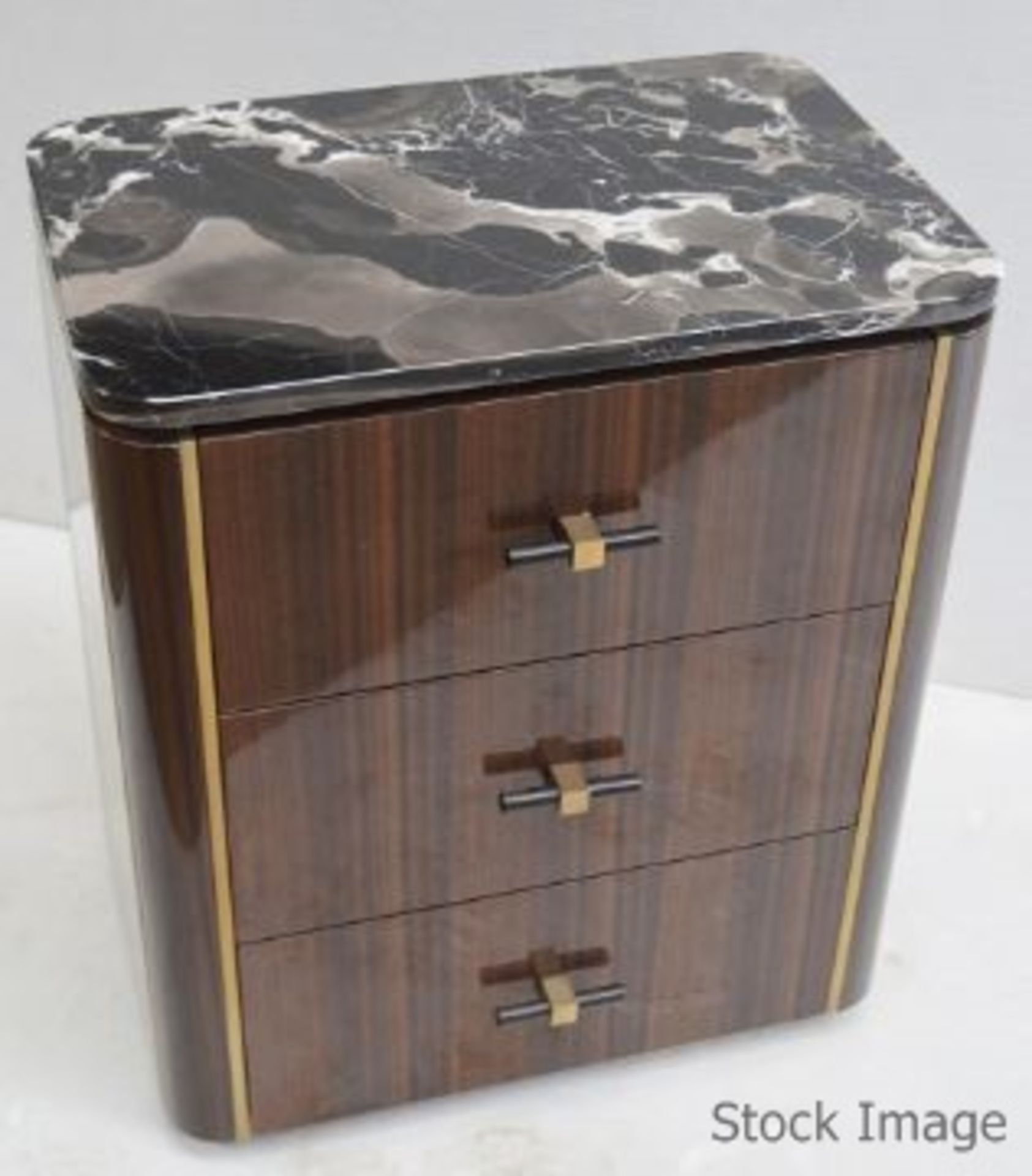 1 x FRATO 'BERNA' Luxury Designer Stone-topped Bedside Table With 3 Soft-close Lined Drawers