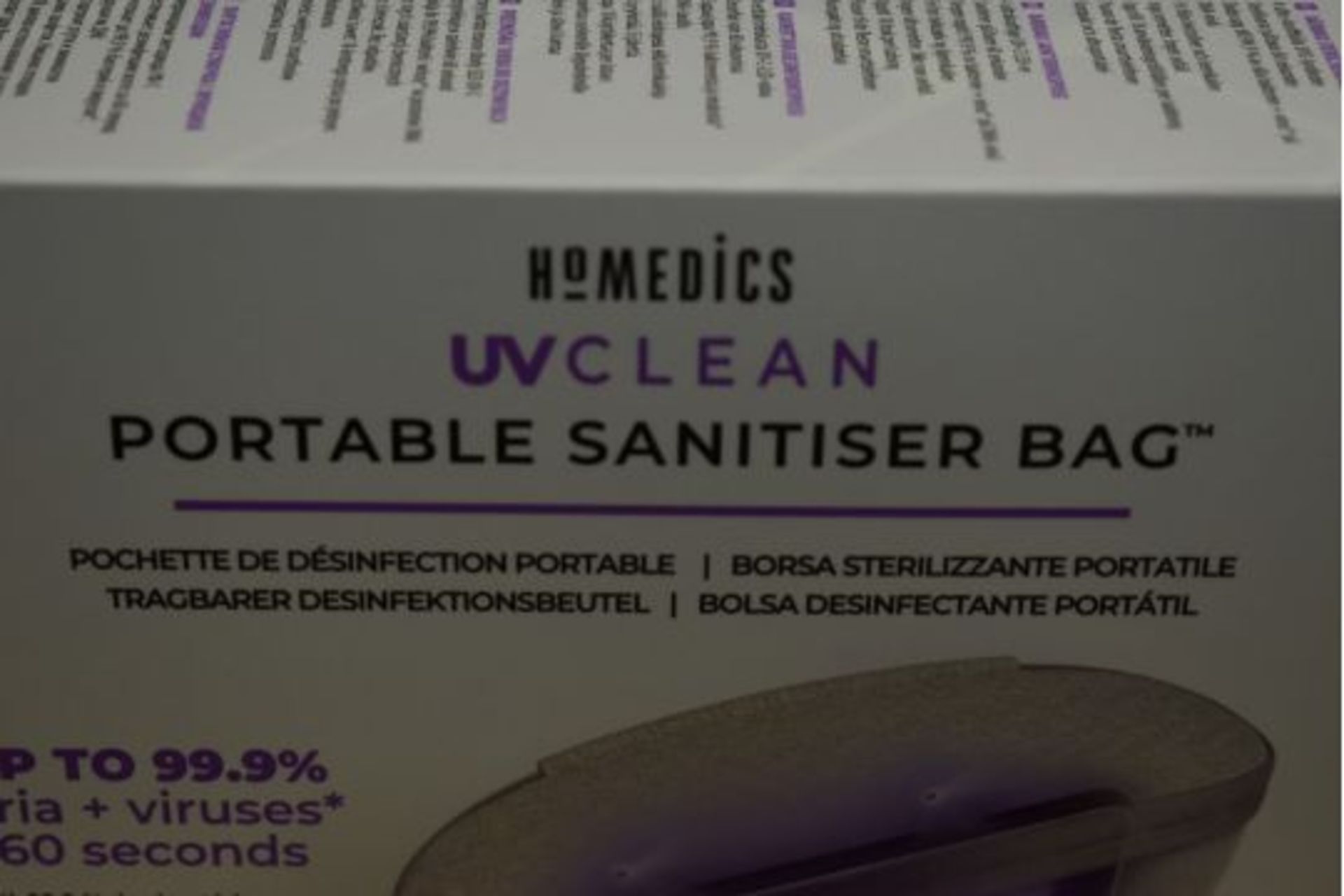 1 x Homedics UV Clean Portable Sanitiser Bag - Kills Upto 99.9% of Bacteria & Viruses in Just 60 - Image 4 of 24