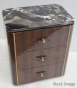 1 x FRATO 'BERNA' Luxury Designer Stone-topped Bedside Table With 3 Soft-close Lined Drawers -