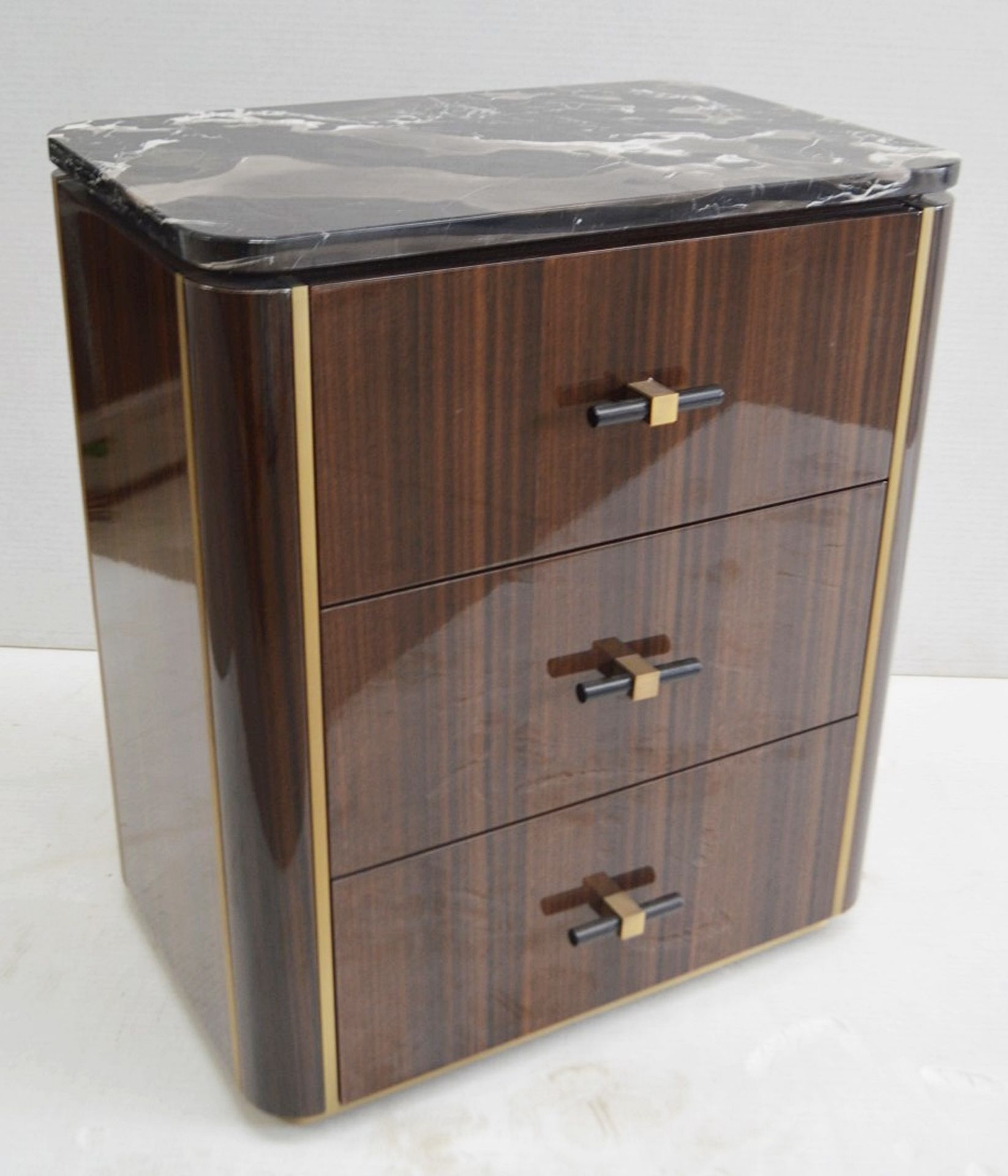 1 x FRATO 'BERNA' Luxury Designer Stone-topped Bedside Table With 3 Soft-close Lined Drawers - Image 3 of 7