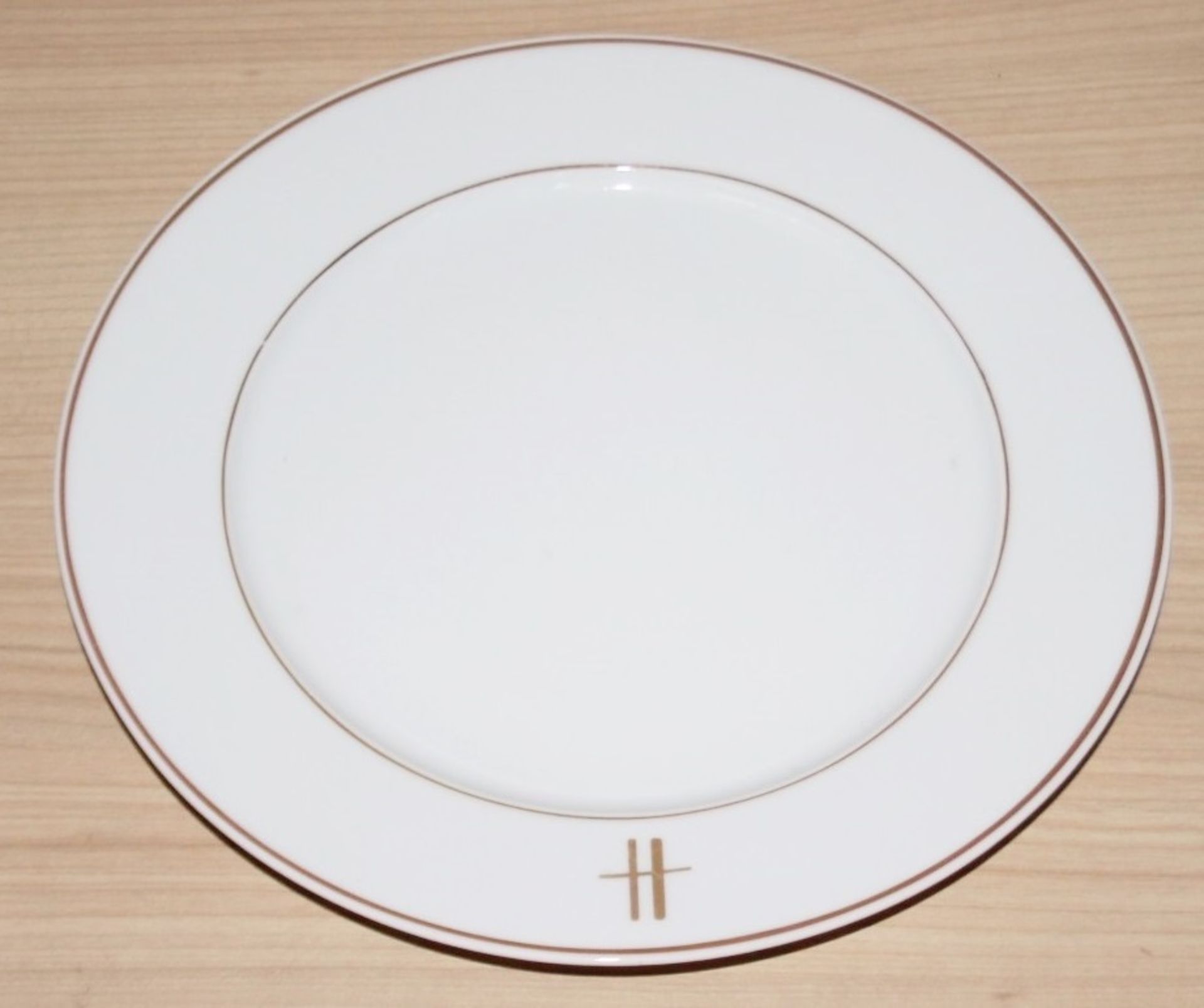 36 x PILLIVUYT Large Dinner Charger Plates In White Featuring 'Famous Branding' In Gold -