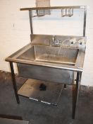 1 x Stainless Steel Sink Unit Featuring a Large 80x60cm Wash Bowl, Mixer Taps, Soap Dispensers,