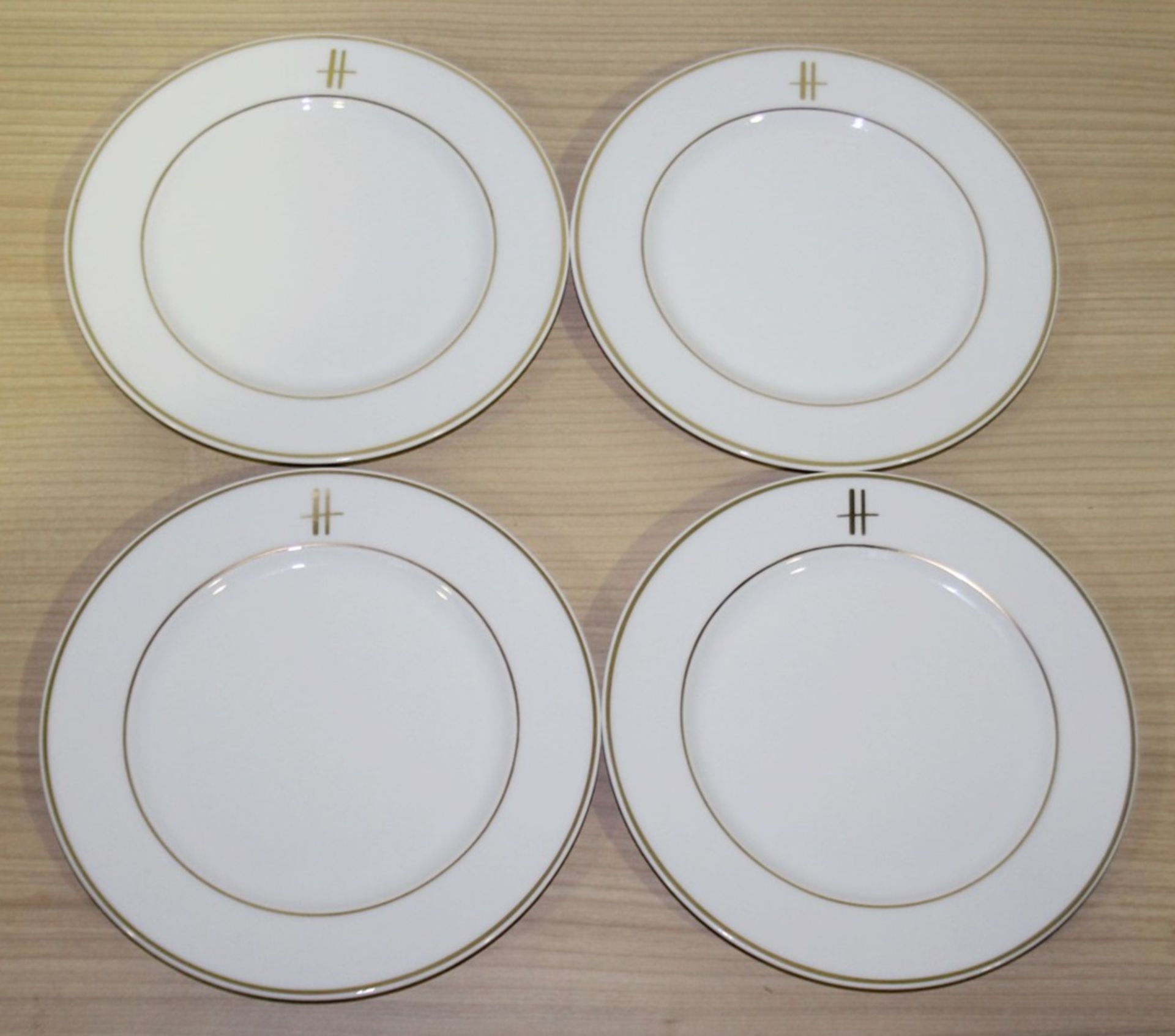 50 x PILLIVUYT Porcelain Side / Starter Plates In White Featuring 'Famous Branding' In Gold