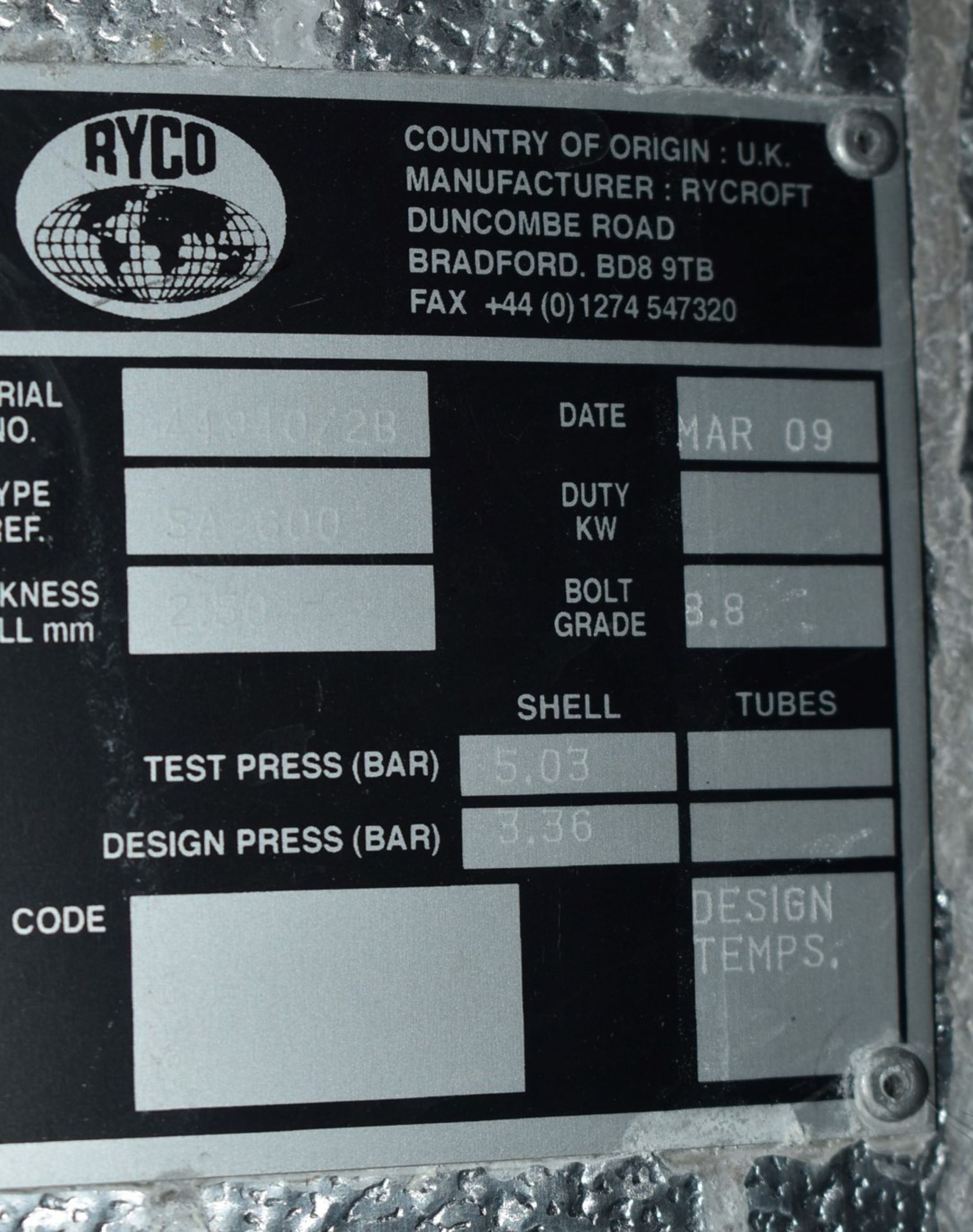 1 x Ryco SA 600 Tank - More Information to Follow - Ref: WH2-148B C6 - CL711 - Dimensions: Height - Image 6 of 14