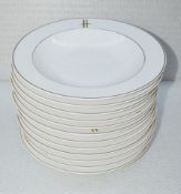 12 x PILLIVUYT Porcelain 27cm Pasta / Soup Plates In White Featuring 'Famous Branding' In Gold -
