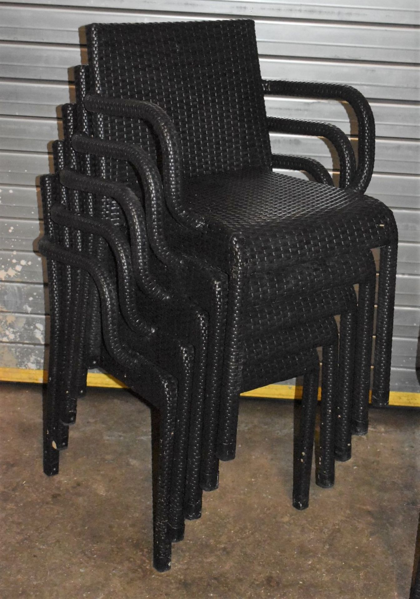 6 x Outdoor Stackable Rattan Chairs With Arm Rests - CL999 - Ref WH5 - Provided in Very Good - Image 6 of 9
