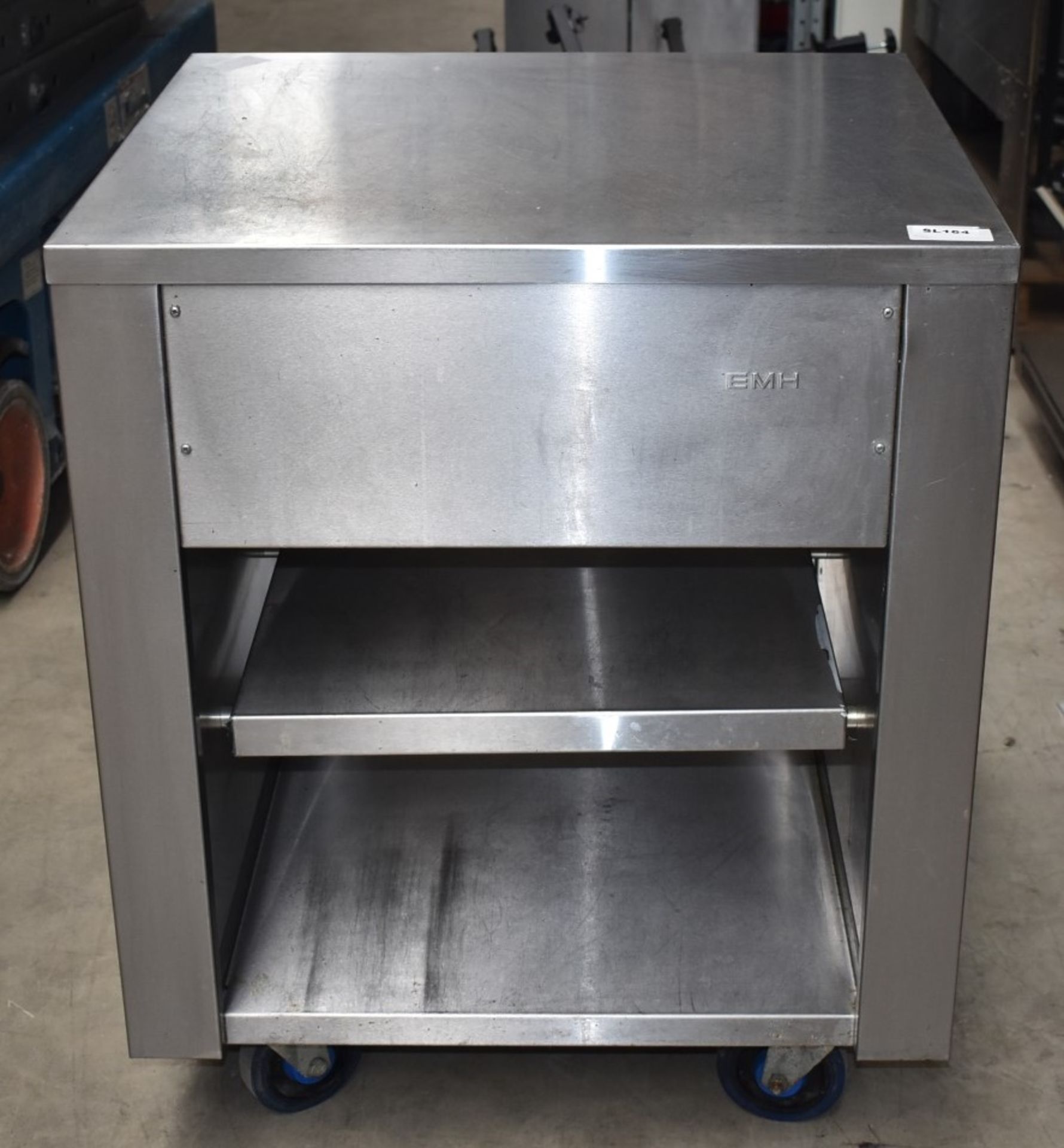 1 x Stainless Steel EMH Mobile Kitchen Unit Featuring Undershelves and Castor Wheels - Dimensions: