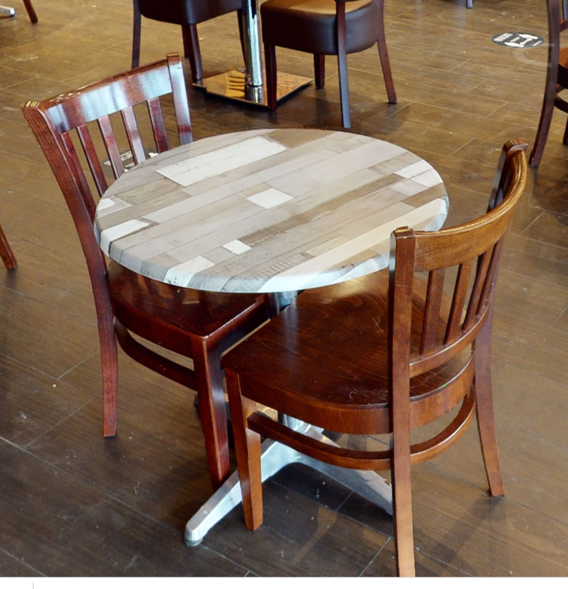 10 x Two Seater Restaurant Tables With Wood Panel Effect Tops and Chromes Bases - CL701 - - Image 6 of 9