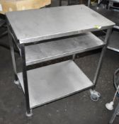 1 x Stainless Steel Mobile Prep Table / Trolley - Features Removable Top - Size: H87 x W74 x D46 cms