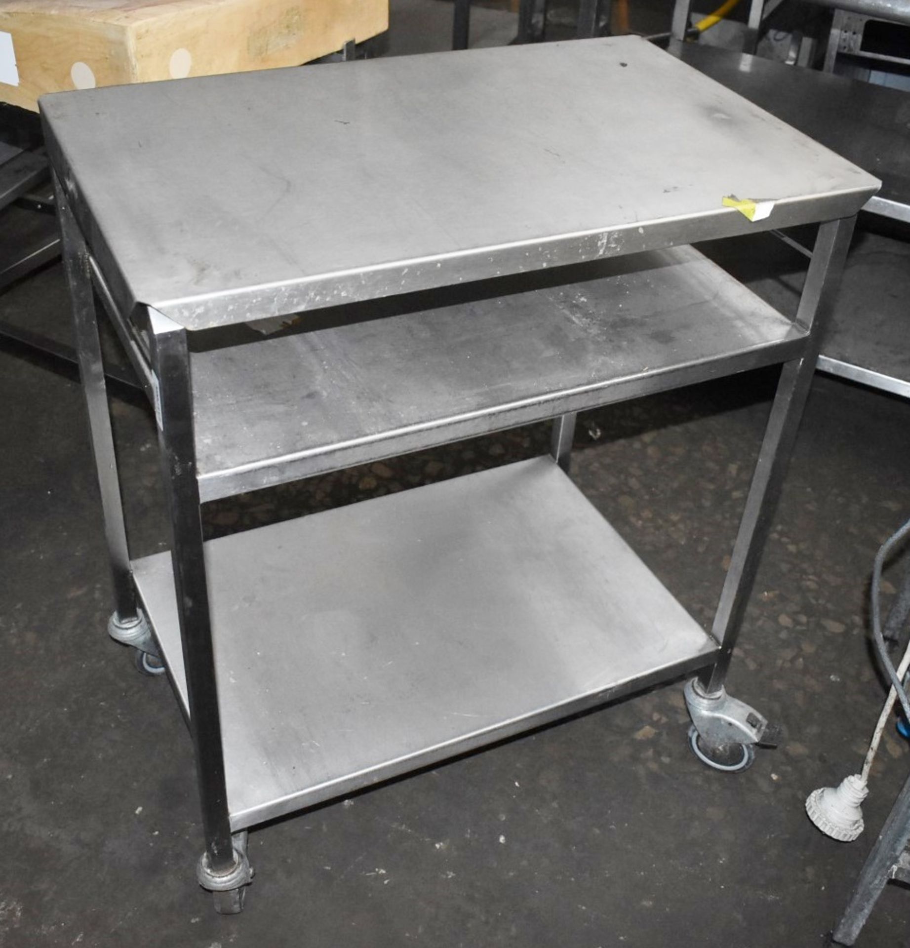 1 x Stainless Steel Mobile Prep Table / Trolley - Features Removable Top - Size: H87 x W74 x D46 cms