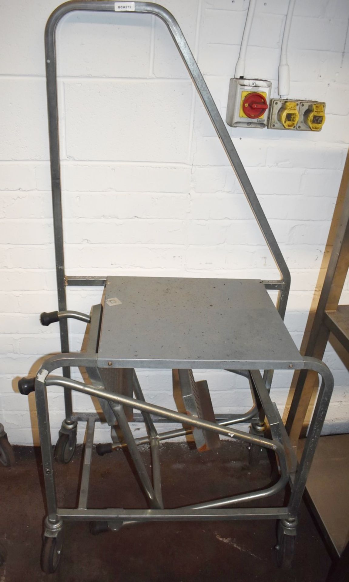 1 x Mobile Work Table With Fold Out Steps and Hand Rail - Ideal For Shelf Stackers or Storage Room