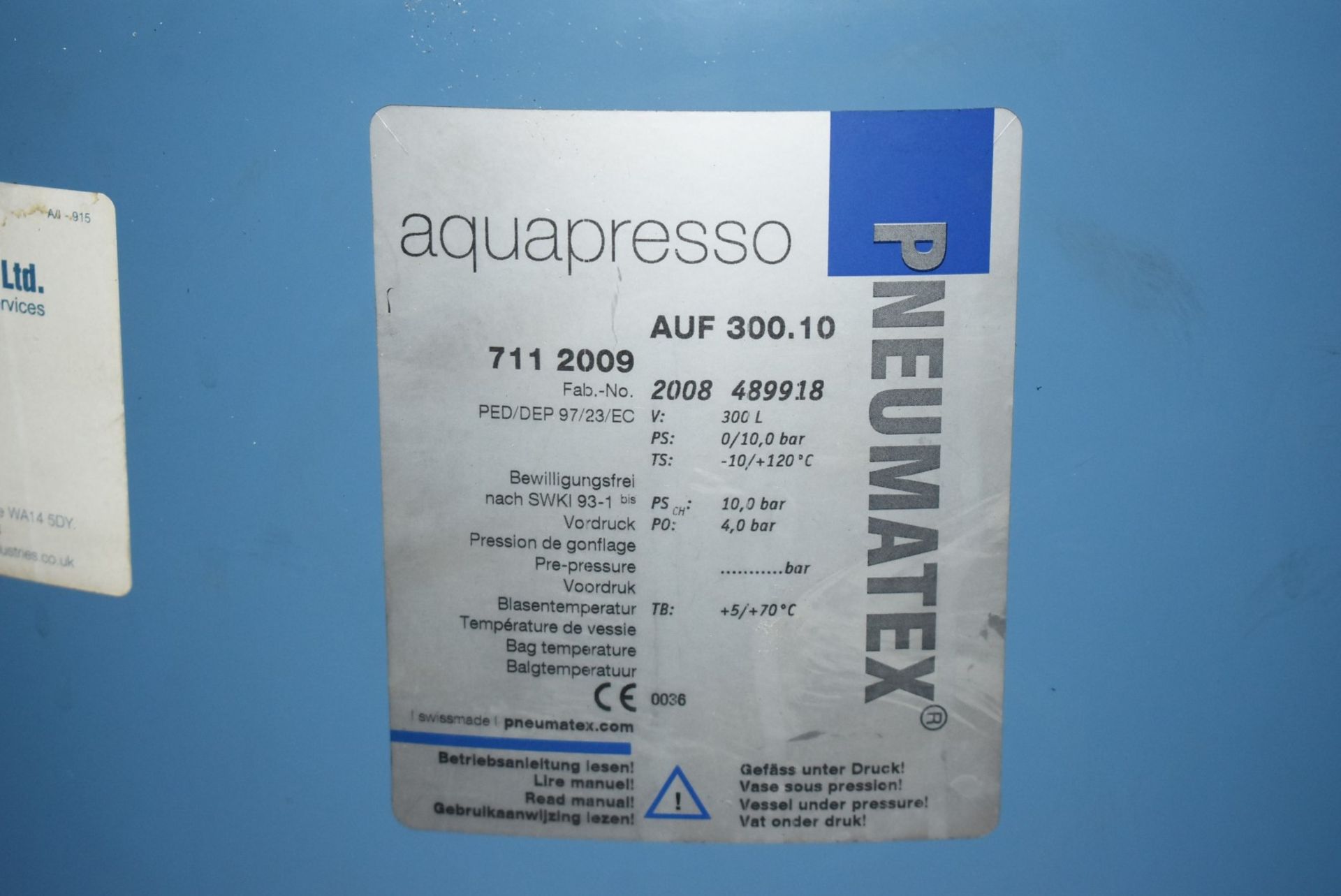 1 x Pneumatex Aquapresso 300L 10 Bar Pressure Expansion Vessel - Product: AUF 300.10 - RRP £1,913 - Image 8 of 8