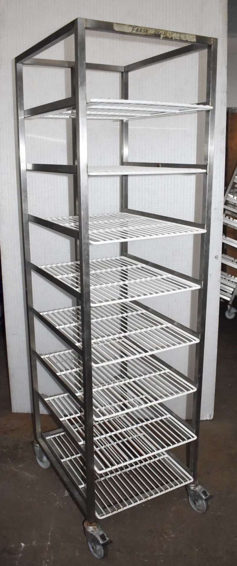 1 x Upright Stainless Steel Mobile Tray Rack With 8 Shelves - Shelf Size: 47 x 63 cms - CL675 - Ref: - Image 2 of 5