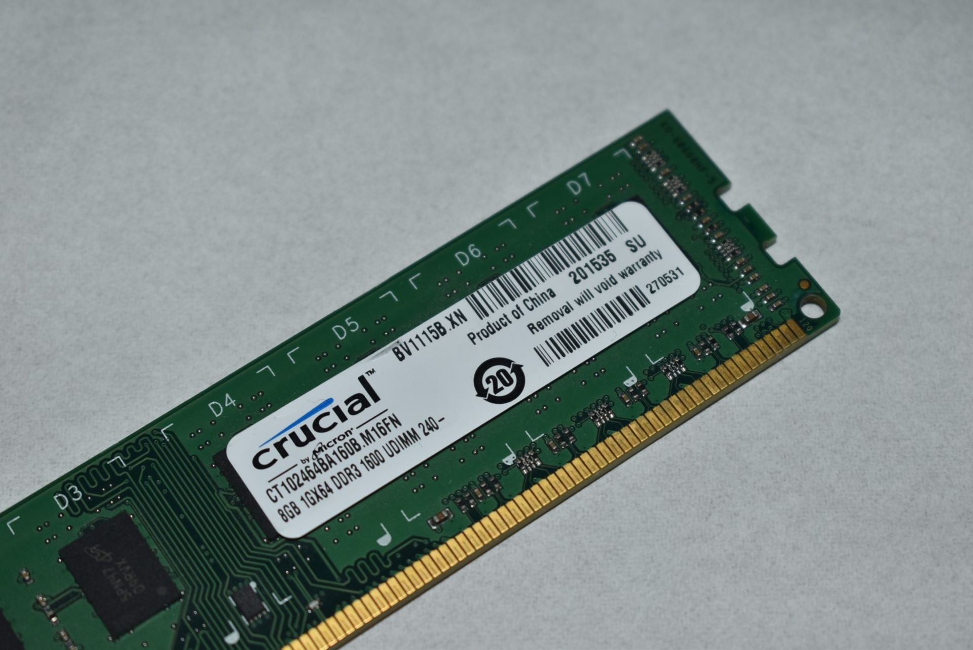 1 x Crucial 8GB DDR3 Ram Module For Desktop Computers - 1 x 8GB Ram Module - 1600 MHz - Ref: - Image 2 of 2