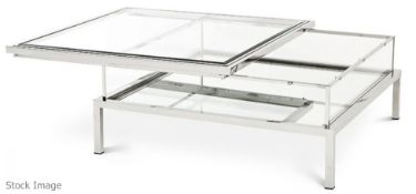 1 x EICHHOLTZ 'Harvey' Large Square Designer Coffee Table With Sliding Top - Dimensions: H41 x