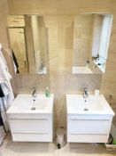 A Pair Of Wall-Mounted Vanity Units With Overhead Illuminated Mirrored Cabinets - NO VAT ON HAMMER