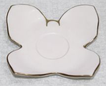 2 x VILLARI 'Butterfly' Italian Hand-Made Finest Porcelain Saucers / Trinket Trays Edged In Gold