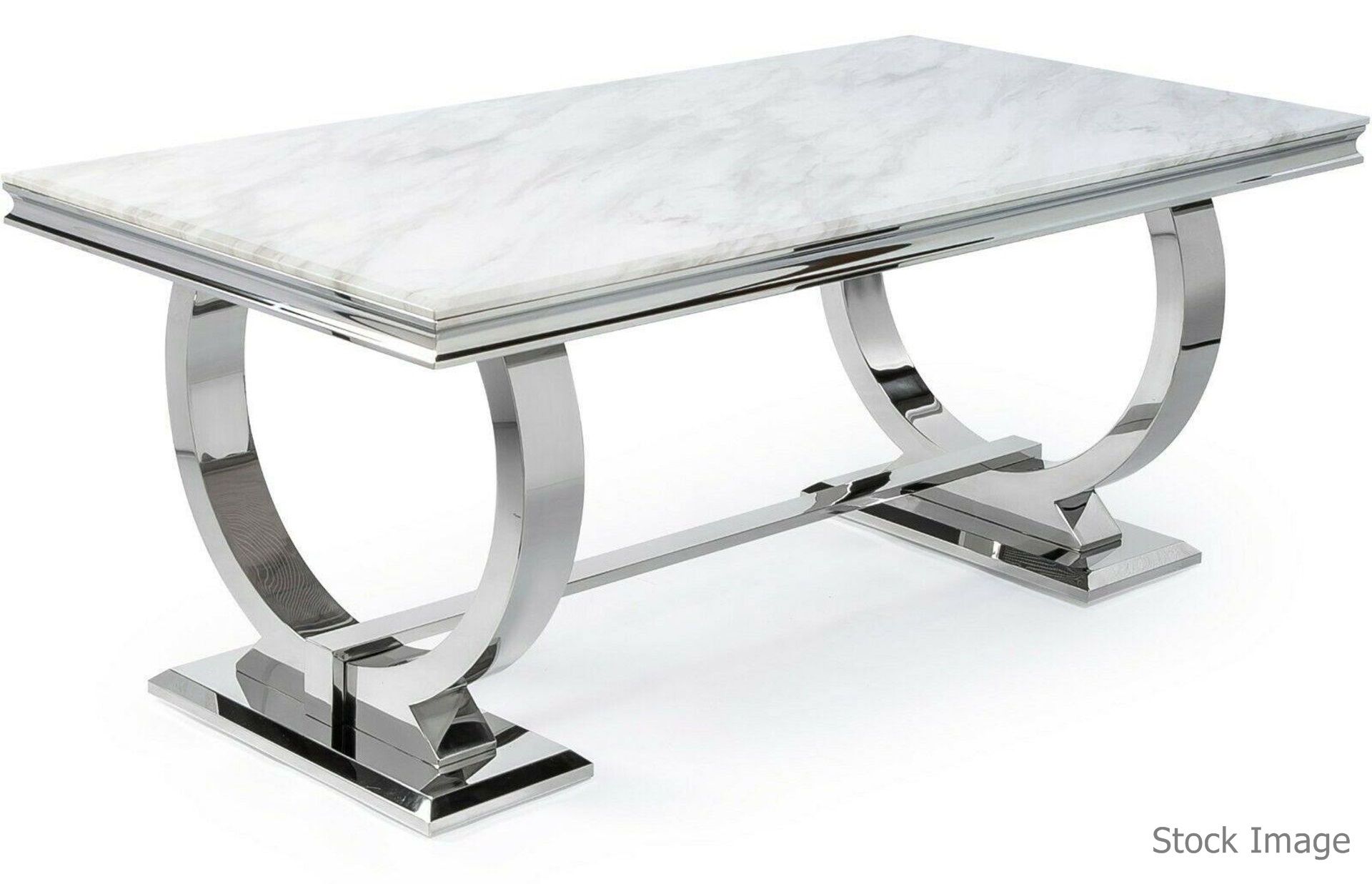 1 x Arianna 2-Metre Long Dining Table With Marble Top With A Chrome Base - Image 2 of 12