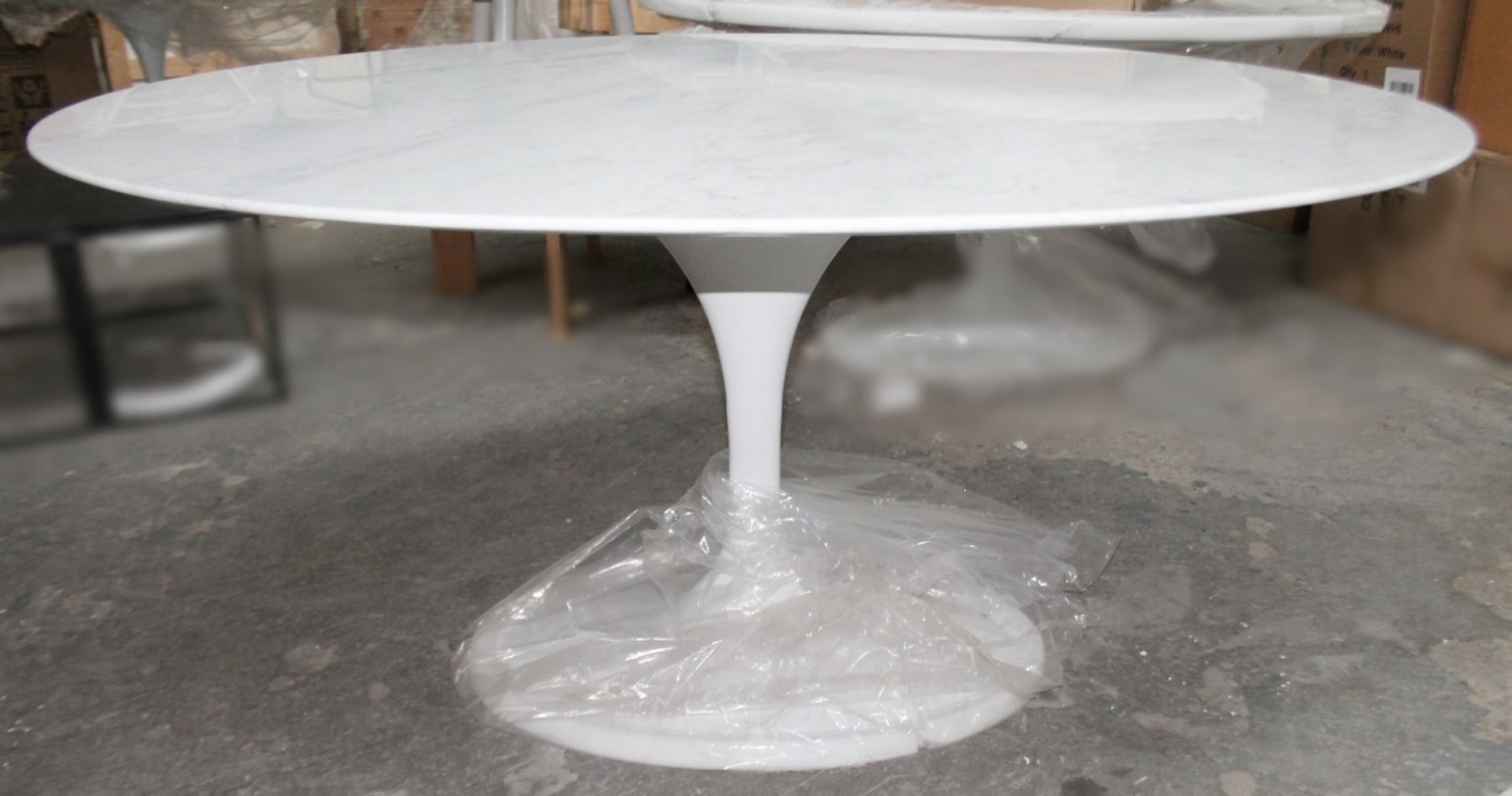 1 x Eero Saarinen Inspired Large Oval Carrara Marble-Topped Dining Table - H74cm x W150 x D120cm - Image 3 of 6