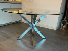 1 x Wren Kitchens 150cm Round Glass Top Ktchen Table with Chrome Legs - Excellent Condition - NO VAT