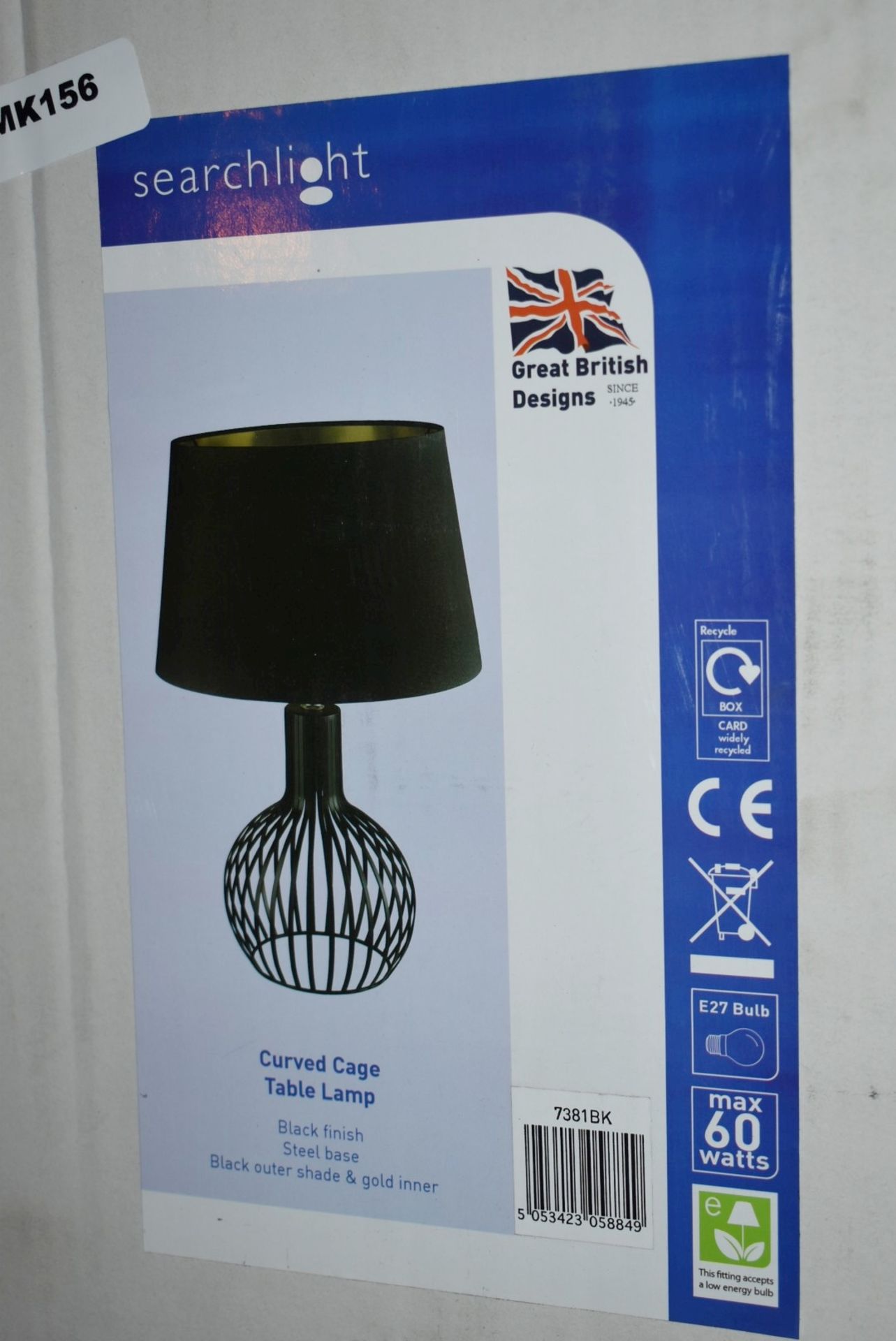 1 x Searchlight Curved Cage Table Lamp With Black Steel Base and Black Shade - Type 7381BK - Ref