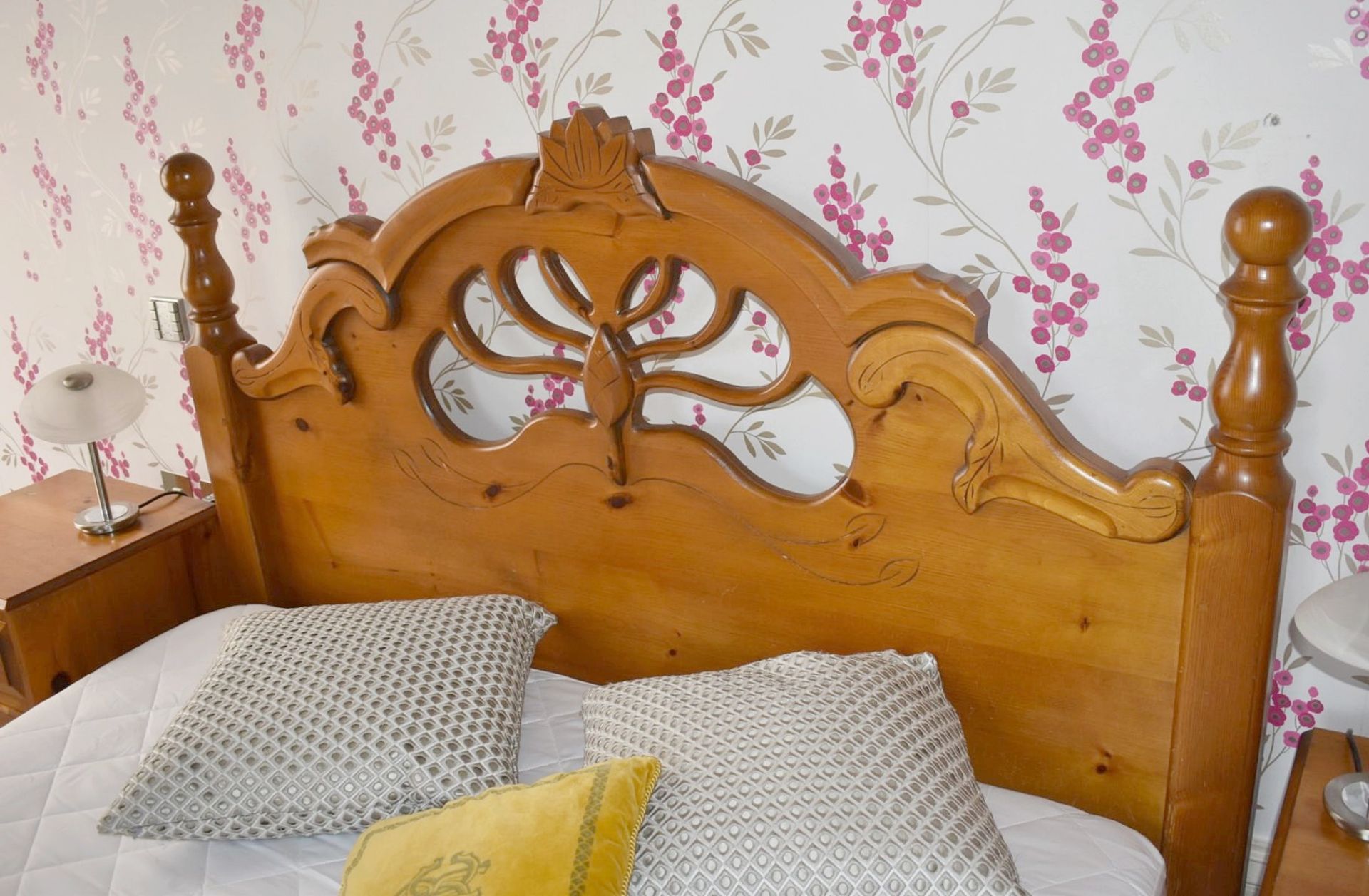 1 x Country Farmhouse Solid Pine Kingsize Bed Frame Featuring An Ornate Headboard & Footboard - NO - Image 6 of 7