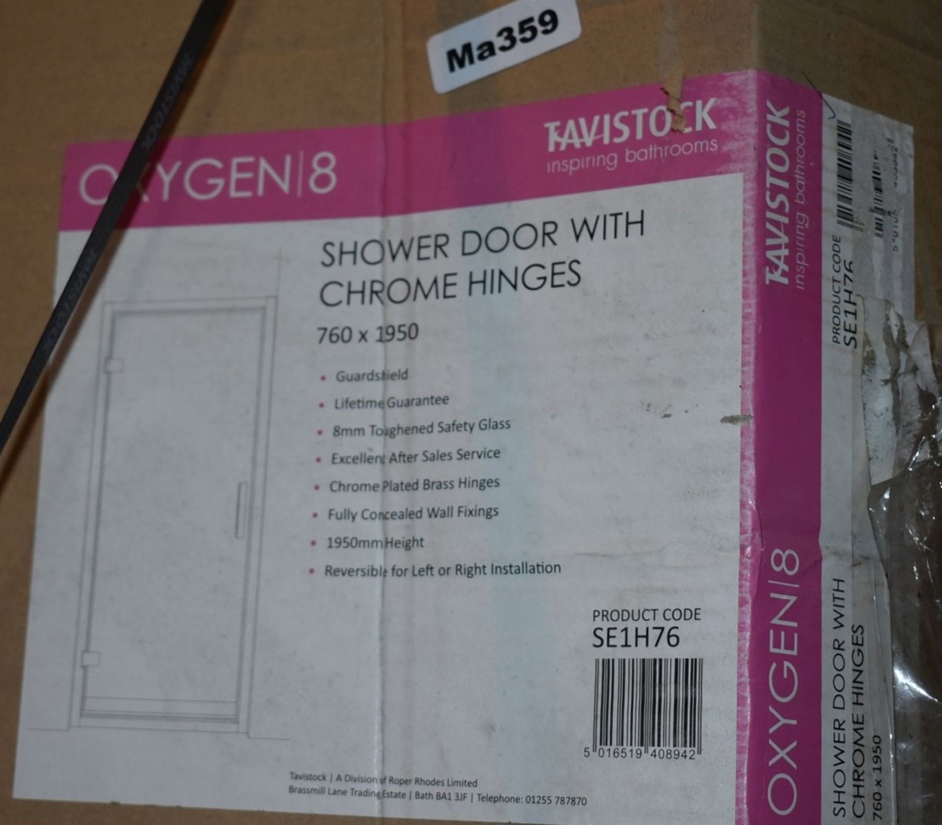 1 x Tavistock Oxygen 8 Shower Door With Chrome Hinges - 760x1950mm - Product Code SE1H76 -  Unused