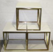 3 x Stylish Square Display Plinths In White And Gold - Dimensions: H50 x W49 x D49cm - Ex-Showroom