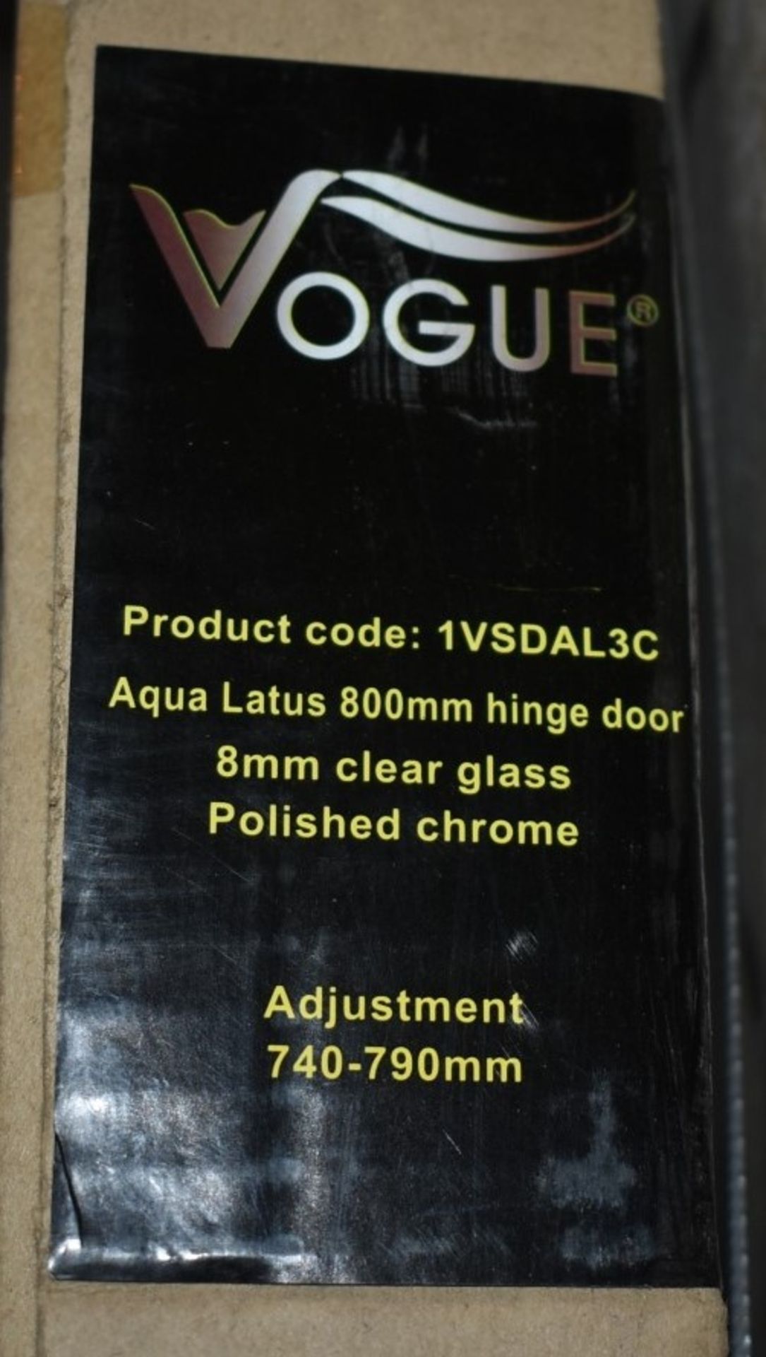 1 x Vogue Bathrooms Aqua Latus 800 Hinged Shower Door - Polished Chrome Finish - 8mm Clear Glass -