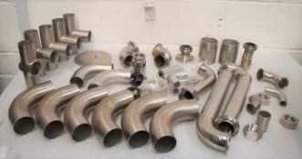Assorted Job Lot of Stainless Steel Fittings For Brewery Equipment - Includes Approx 38 Pieces -