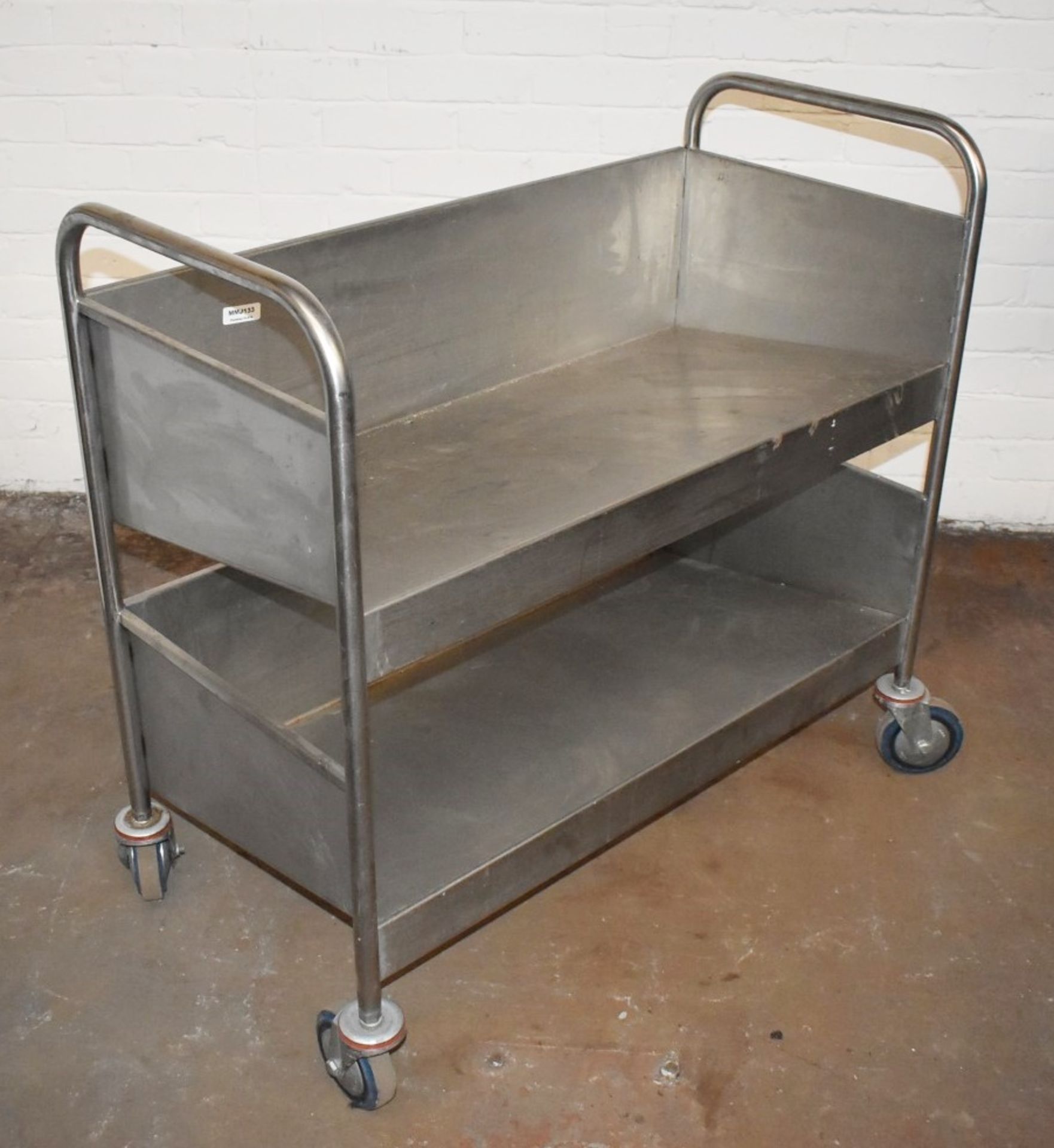 1 x Stainless Steel Trolley With Slanting Shelves and Heavy Duty Castors - Dimensions: H98 x W103