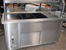 1 x Commercial Servery Unit With Three Ceran Hot Plates, One Baine Marie, Overhead Warmer and