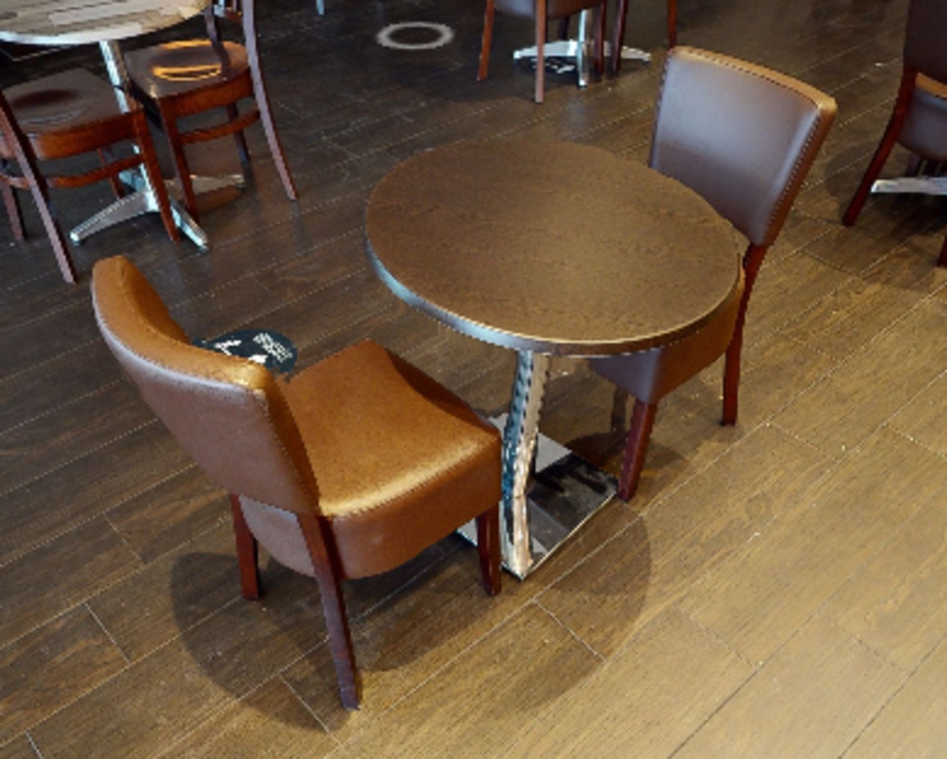 4 x Restaurant Chairs With Brown Leather Seat Pads and Padded Backrests - CL701 - Location: Ashton - Image 9 of 9