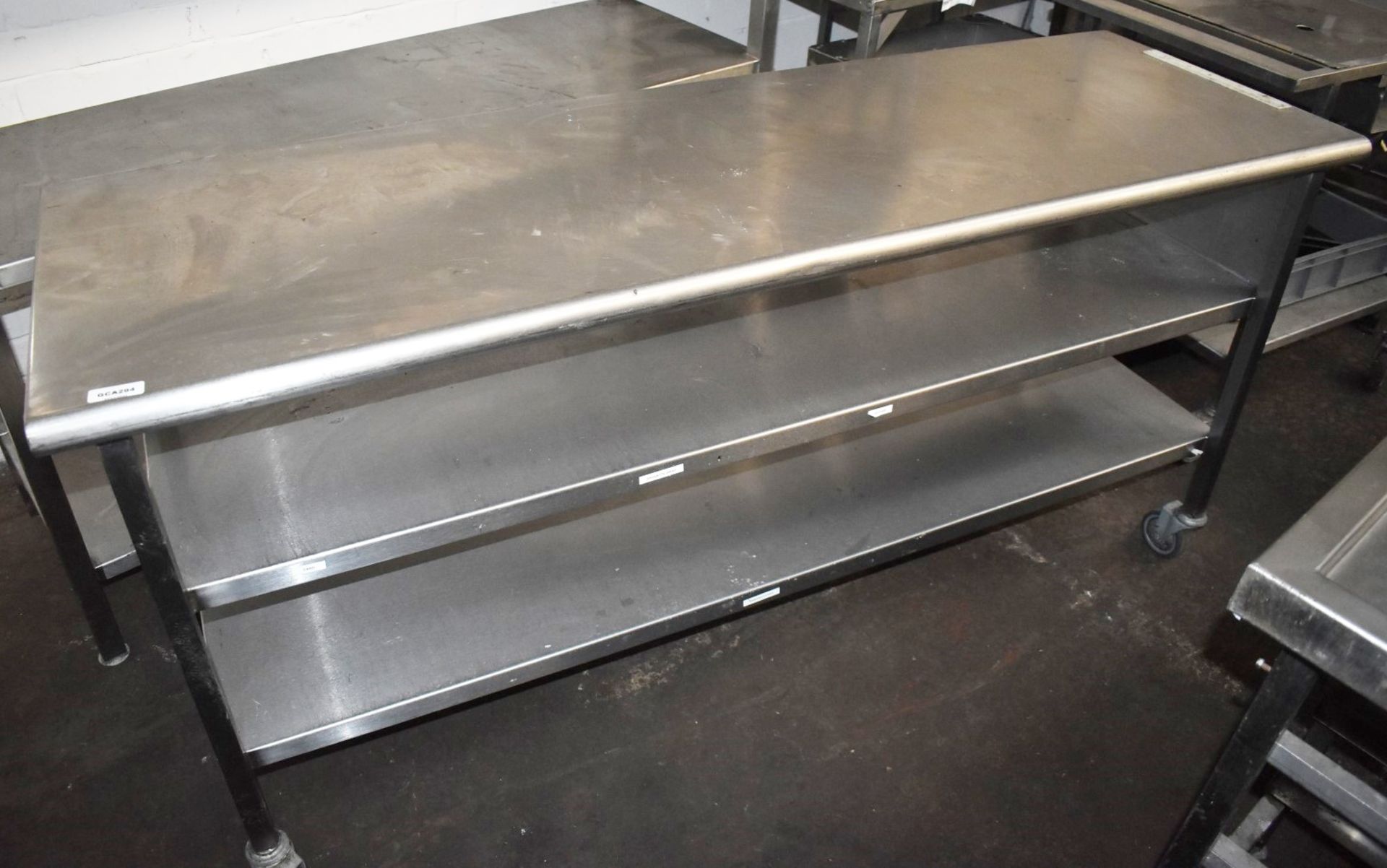 1 x Stainless Steel Prep Table Featuring Castor Wheels, Undershelves and Knife Block - Size: H87 x